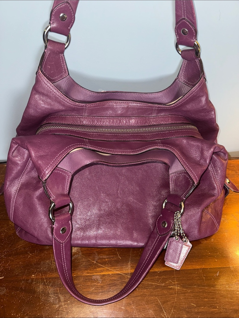 Coach Plum Leather Shoulder Bag with Silver Hardware - Picture 14 of 15